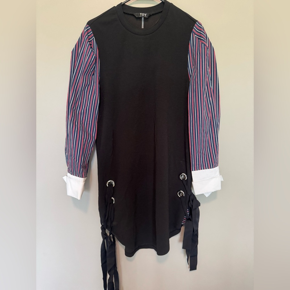TOV Holy Los Angeles Shirt Dress Black Mini Dress Side Tie Detail